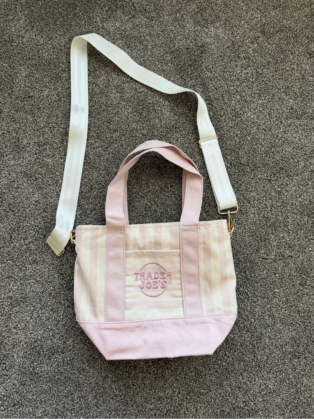 Trader Joes Pink Stripe Canvas Tote with Adjustable Strap.*New details handmade